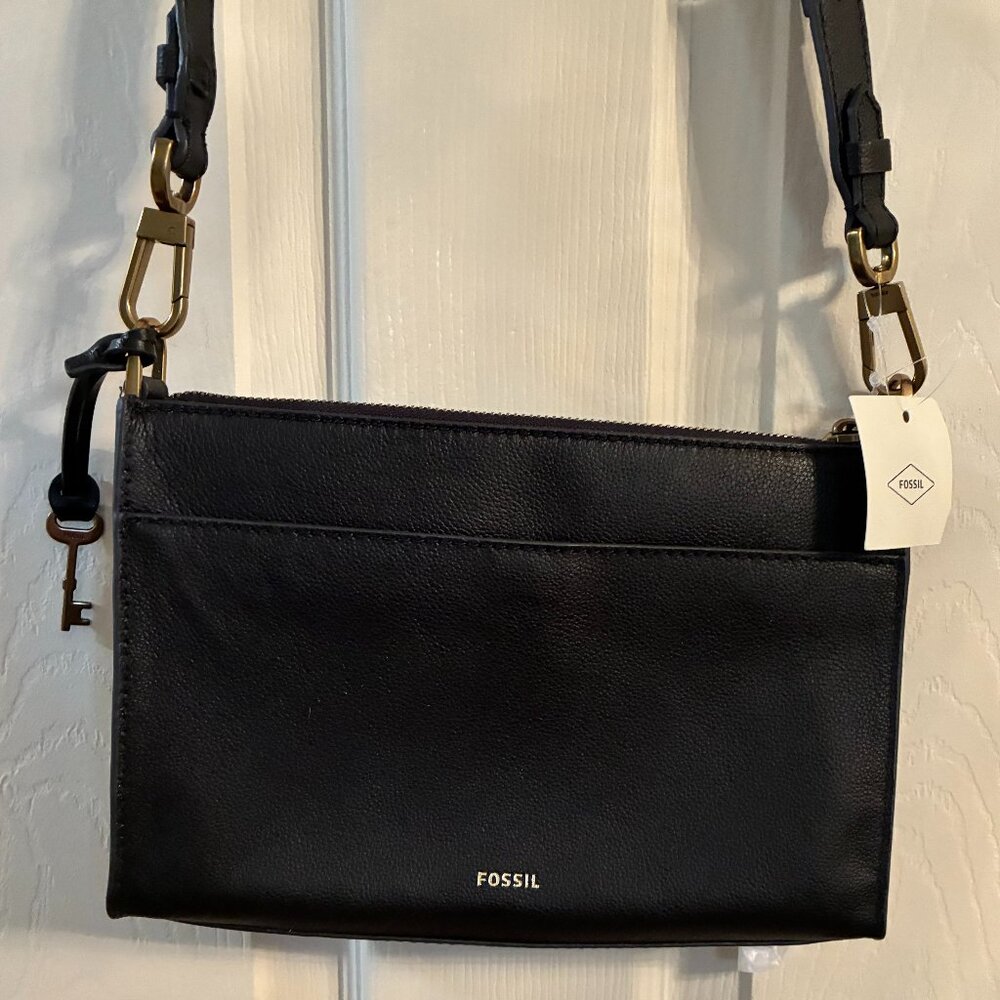 Fossil Black Leather Crossbody Purse - New with Tag